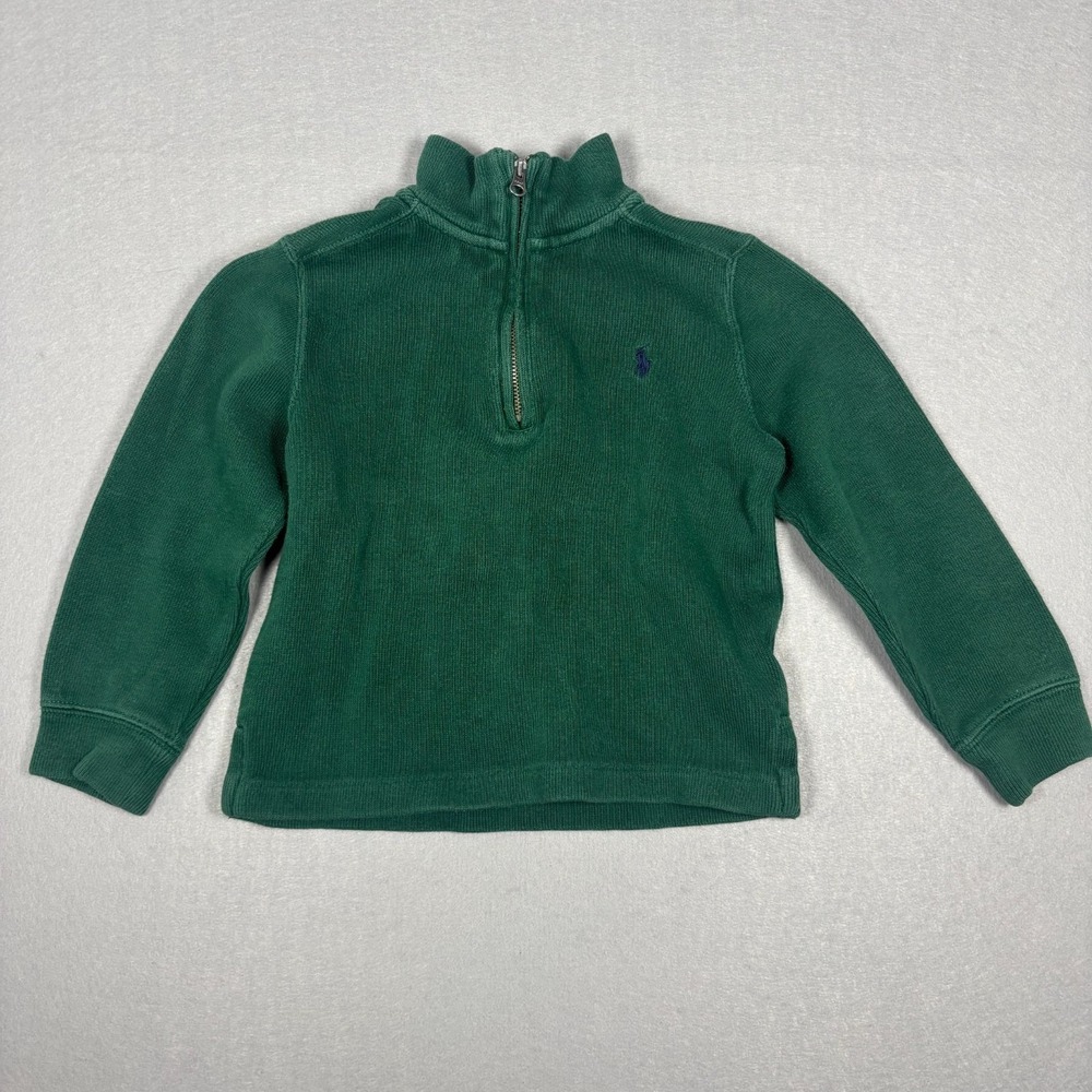 Polo Ralph‎ Lauren Boys 4T Green 1/4 Zip Pullover Sweater Green Preppy Casual